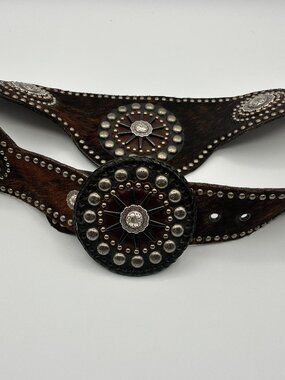 Gaucho Concho Hip Belt Oversize Western Brown Calf Hair Leather Silver Studs